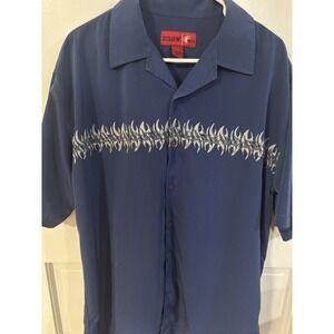 OLD COLLEGE INN BUTTON UP SHIRT 100% POLY  BLUE W/DESIGN MEN'S LARGE